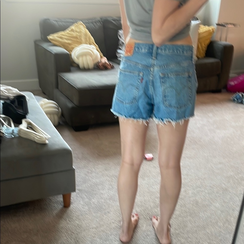 Levi's Blue Jean Shorts with Pink Heart Patch - Picture 2 of 6